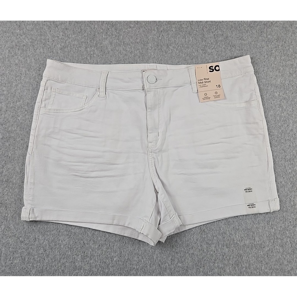 So Brand Womens Size 18 Low Rise Denim‎ Cuffed Jean Shorts White NWT